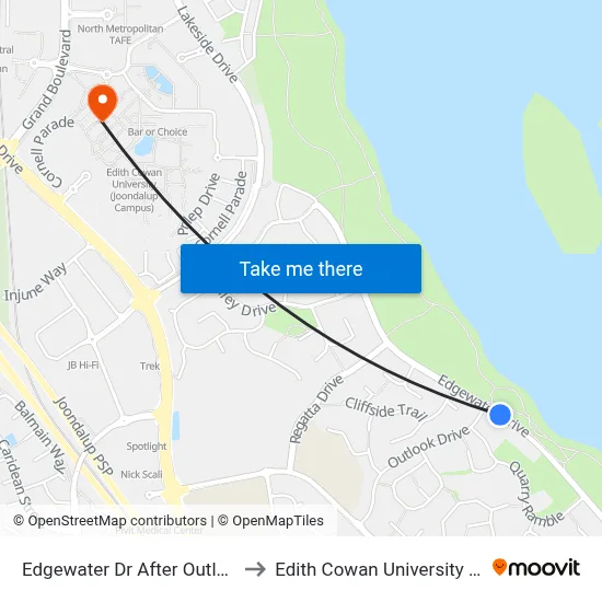 Edgewater Dr After Outlook Dr to Edith Cowan University (ECU) map