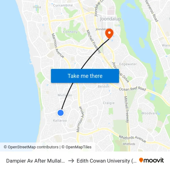Dampier Av After Mullaloo Dr to Edith Cowan University (ECU) map