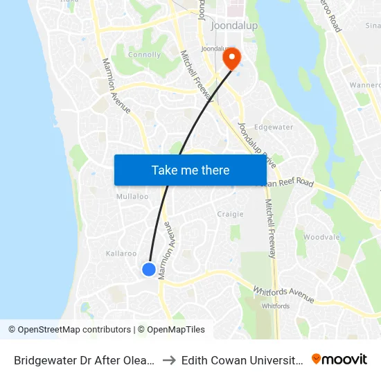 Bridgewater Dr After Oleander Wy to Edith Cowan University (ECU) map