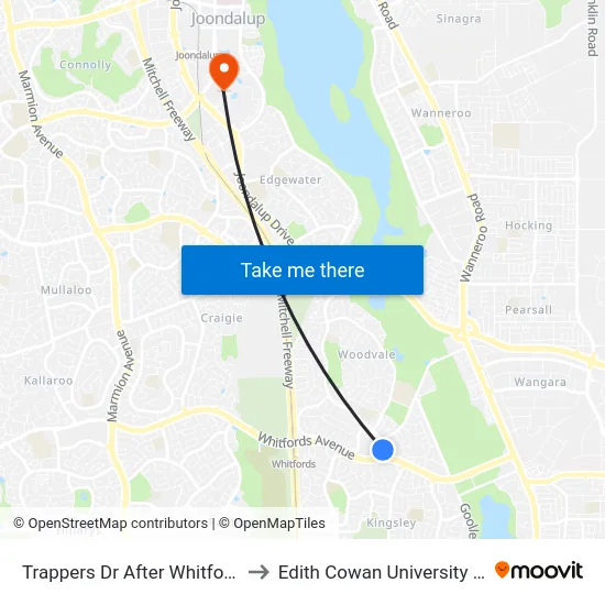 Trappers Dr After Whitfords Av to Edith Cowan University (ECU) map
