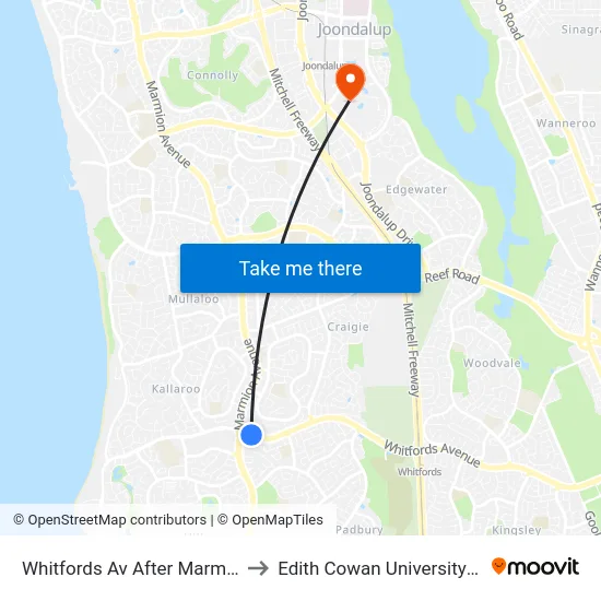 Whitfords Av After Marmion Av to Edith Cowan University (ECU) map