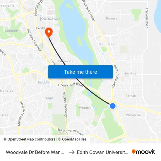 Woodvale Dr Before Wanneroo Rd to Edith Cowan University (ECU) map