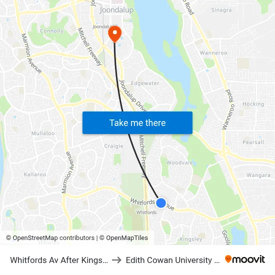 Whitfords Av After Kingsley Dr to Edith Cowan University (ECU) map