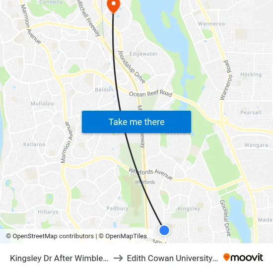 Kingsley Dr After Wimbledon Dr to Edith Cowan University (ECU) map