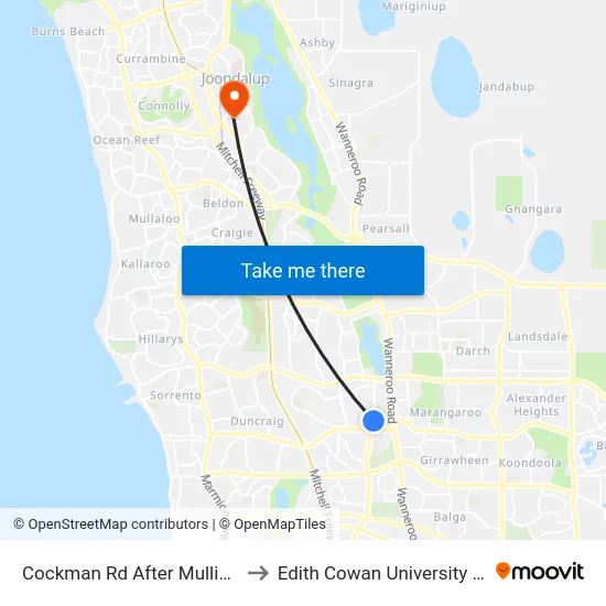 Cockman Rd After Mulligan Dr to Edith Cowan University (ECU) map
