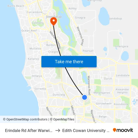 Erindale Rd After Warwick Rd to Edith Cowan University (ECU) map