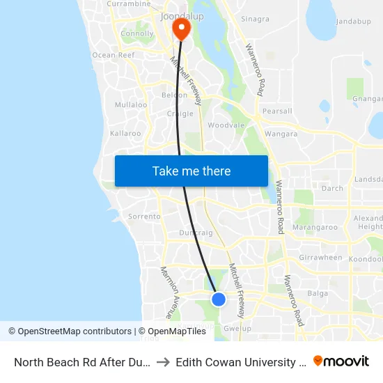 North Beach Rd After Duffy Rd to Edith Cowan University (ECU) map