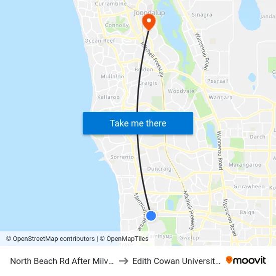 North Beach Rd After Milverton Av to Edith Cowan University (ECU) map