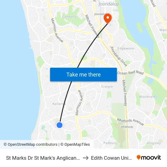 St Marks Dr St Mark's Anglican Community School to Edith Cowan University (ECU) map