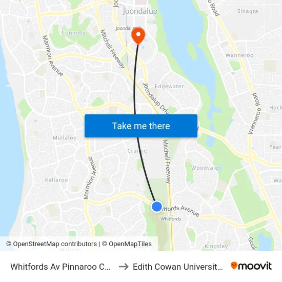 Whitfords Av Pinnaroo Cemetery to Edith Cowan University (ECU) map