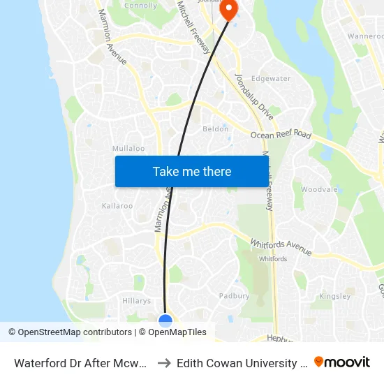 Waterford Dr After Mcwhae Rd to Edith Cowan University (ECU) map