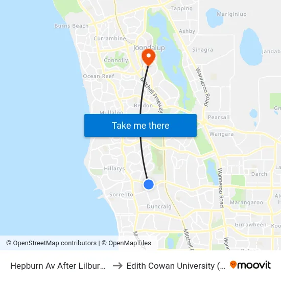 Hepburn Av After Lilburne Rd to Edith Cowan University (ECU) map