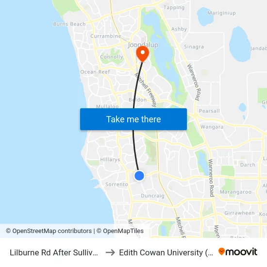 Lilburne Rd After Sullivan Rd to Edith Cowan University (ECU) map