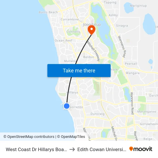 West Coast Dr Hillarys Boat Harbour to Edith Cowan University (ECU) map