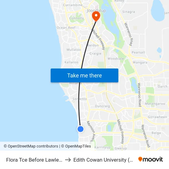 Flora Tce Before Lawley St to Edith Cowan University (ECU) map