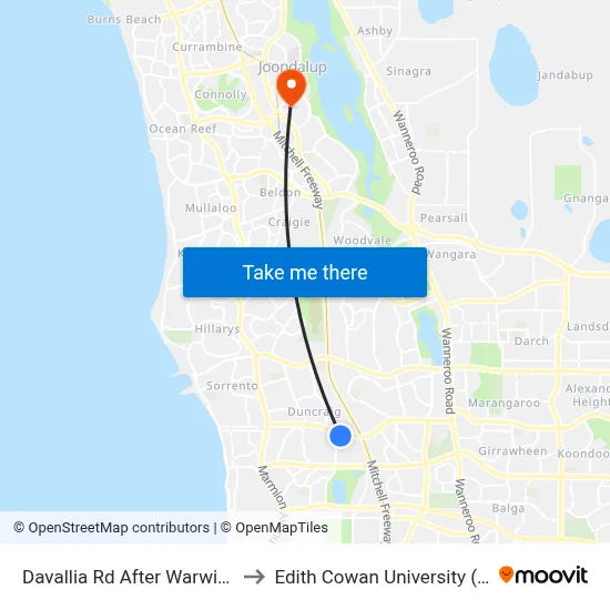Davallia Rd After Warwick Rd to Edith Cowan University (ECU) map