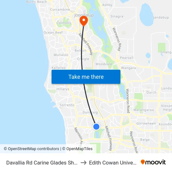 Davallia Rd Carine Glades Shopping Centre to Edith Cowan University (ECU) map