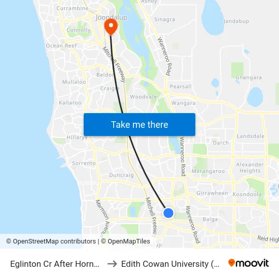 Eglinton Cr After Hornet St to Edith Cowan University (ECU) map