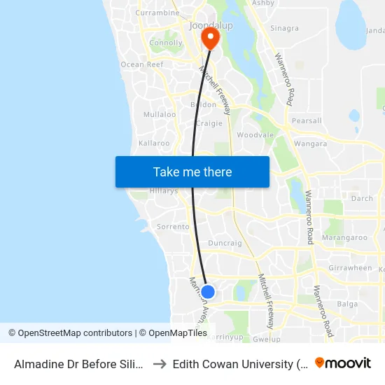 Almadine Dr Before Silica Rd to Edith Cowan University (ECU) map