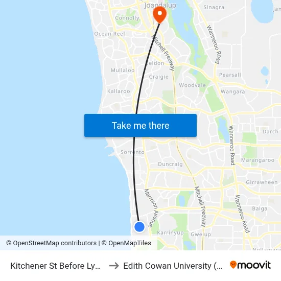 Kitchener St Before Lynn St to Edith Cowan University (ECU) map