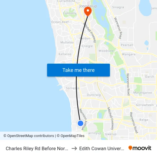 Charles Riley Rd Before North Beach Rd to Edith Cowan University (ECU) map