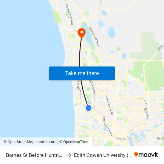 Barnes St Before Huntriss Rd to Edith Cowan University (ECU) map