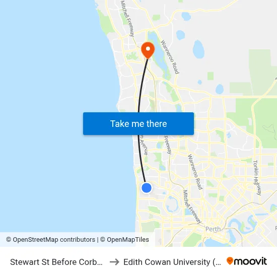 Stewart St Before Corbett St to Edith Cowan University (ECU) map