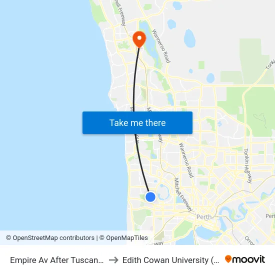 Empire Av After Tuscany Wy to Edith Cowan University (ECU) map
