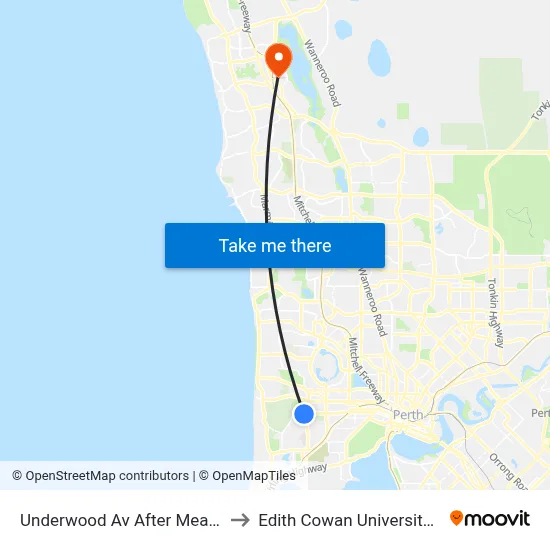 Underwood Av After Meagher Dr to Edith Cowan University (ECU) map