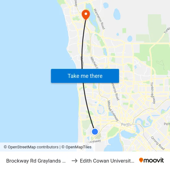 Brockway Rd Graylands Hospital to Edith Cowan University (ECU) map
