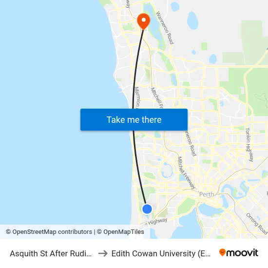Asquith St After Rudis L to Edith Cowan University (ECU) map