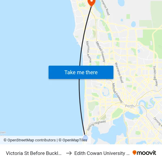 Victoria St Before Buckland Av to Edith Cowan University (ECU) map