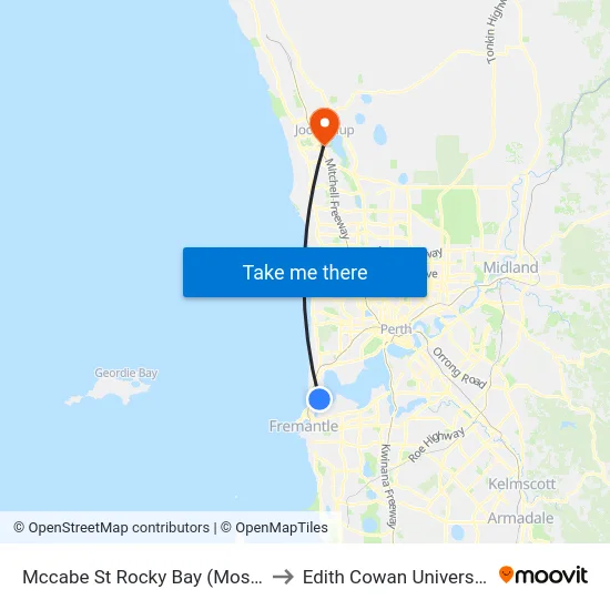 Mccabe St Rocky Bay (Mosman Park) to Edith Cowan University (ECU) map