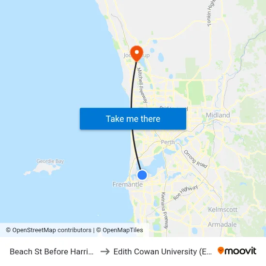 Beach St Before Harris St to Edith Cowan University (ECU) map