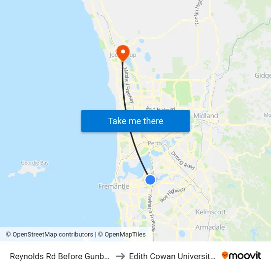 Reynolds Rd Before Gunbower Rd to Edith Cowan University (ECU) map