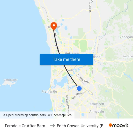 Ferndale Cr After Bern Rd to Edith Cowan University (ECU) map
