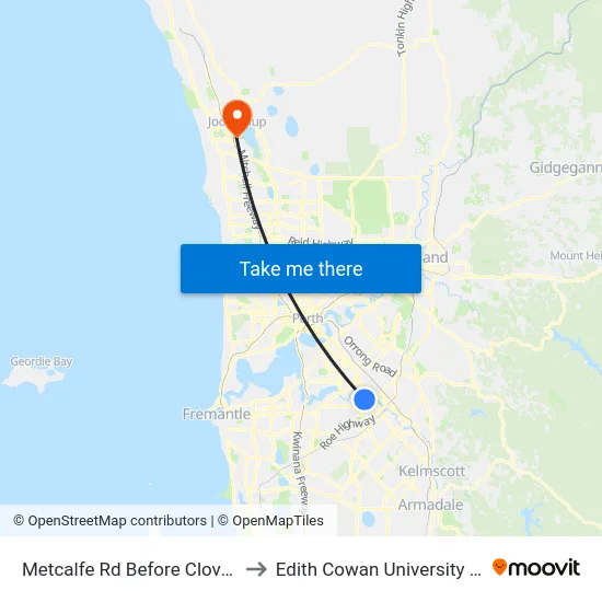 Metcalfe Rd Before Clovelly Cr to Edith Cowan University (ECU) map