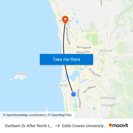 Gwilliam Dr After North Lake Rd to Edith Cowan University (ECU) map