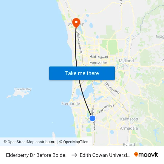 Elderberry Dr Before Bolderwood Dr to Edith Cowan University (ECU) map