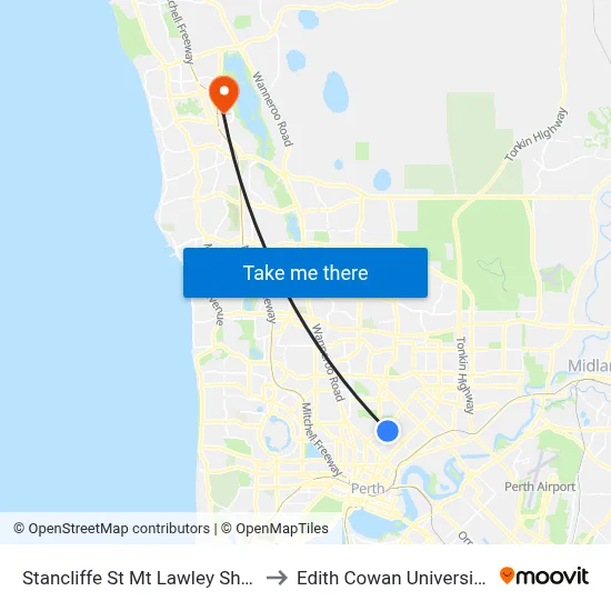 Stancliffe St Mt Lawley Shs Stand 1 to Edith Cowan University (ECU) map