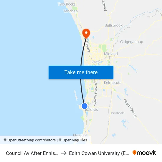 Council Av After Ennis Av to Edith Cowan University (ECU) map