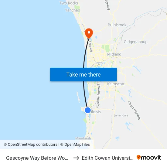 Gascoyne Way Before Wooramel Wy to Edith Cowan University (ECU) map