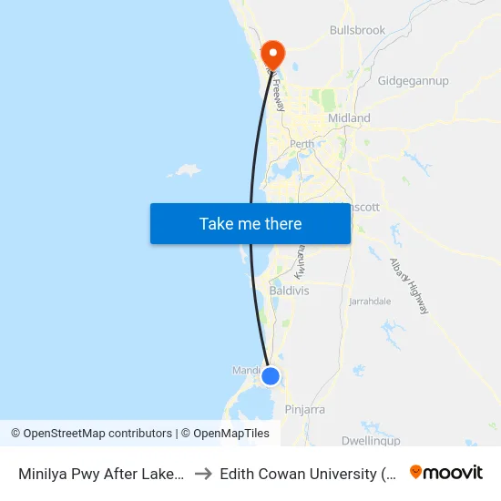 Minilya Pwy After Lakes Rd to Edith Cowan University (ECU) map