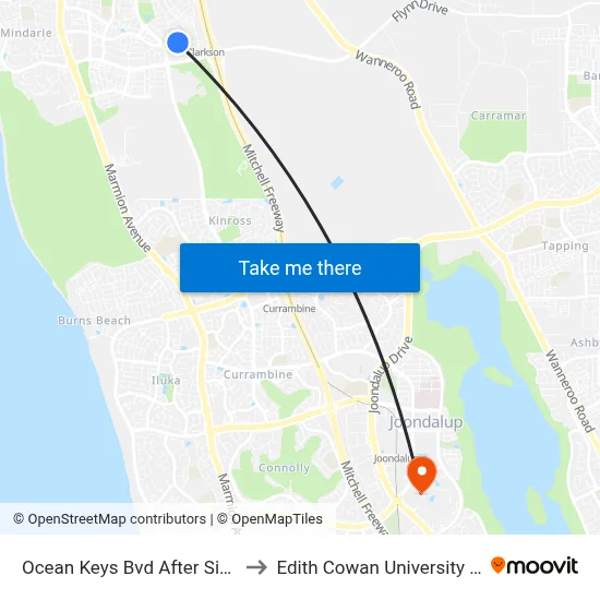 Ocean Keys Bvd After Sidcup L to Edith Cowan University (ECU) map