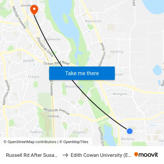 Russell Rd After Susan Rd to Edith Cowan University (ECU) map