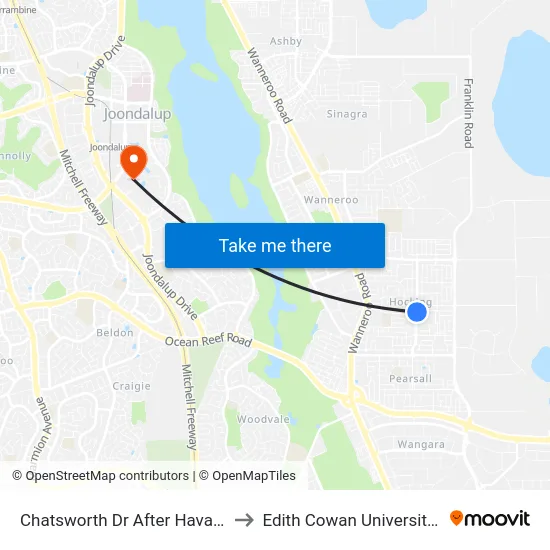Chatsworth Dr After Havana Vista to Edith Cowan University (ECU) map