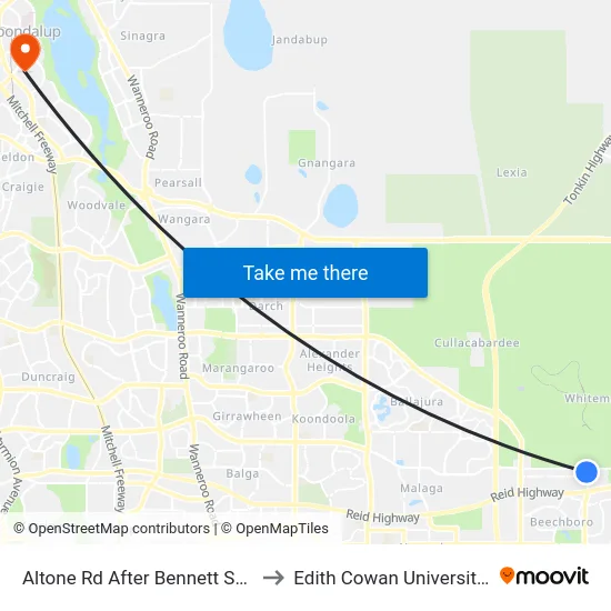 Altone Rd After Bennett Springs Dr to Edith Cowan University (ECU) map