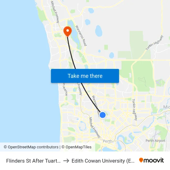 Flinders St After Tuart St to Edith Cowan University (ECU) map