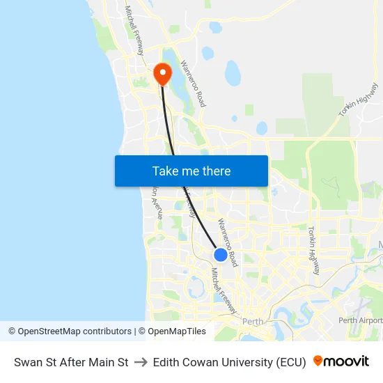Swan St After Main St to Edith Cowan University (ECU) map