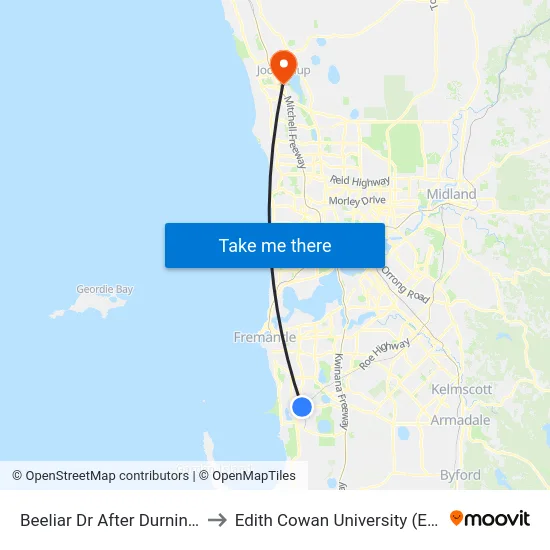 Beeliar Dr After Durnin Av to Edith Cowan University (ECU) map